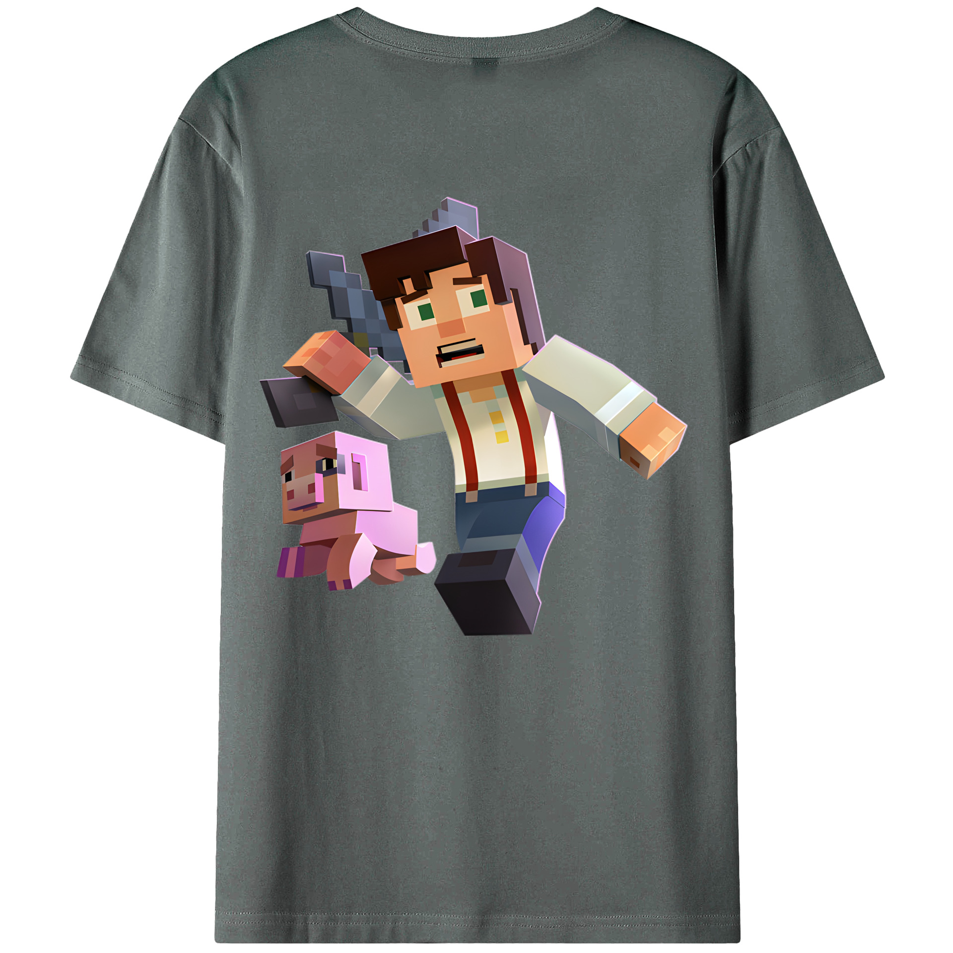 （画像用） マインクラフト ブロックの世界 Minecraft MC Block world 綿100％ メンズ半袖Tシャツ（バックプリント） 通気性